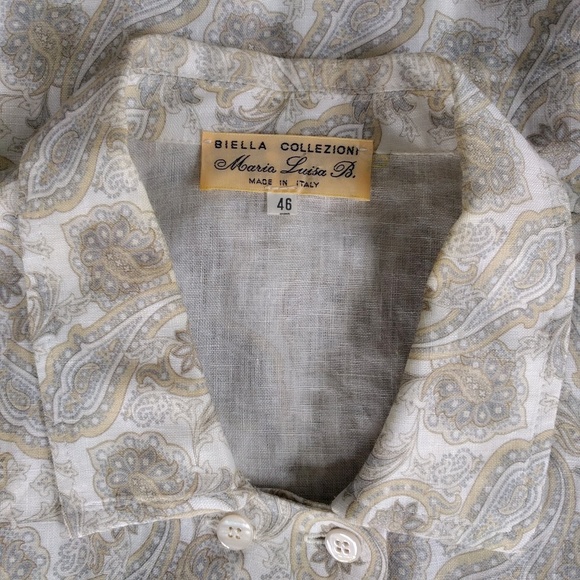 Vtg Italy Paisley Linen Crop Sleeveless Shirt 46 - Picture 6 of 6